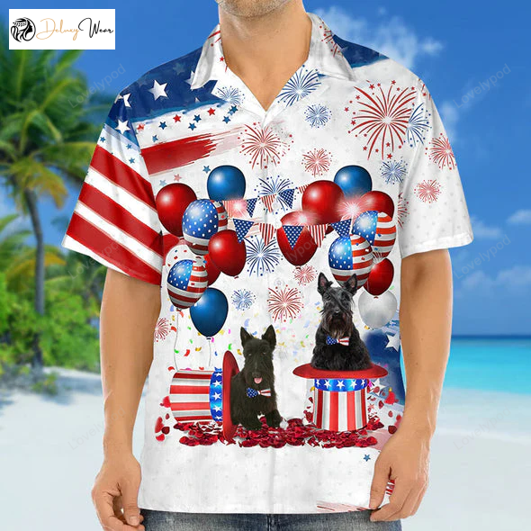 Scottish Terrier Independence Day Hawaiian Shirt Gift for Men Dad Father – Men & Women 4th of July