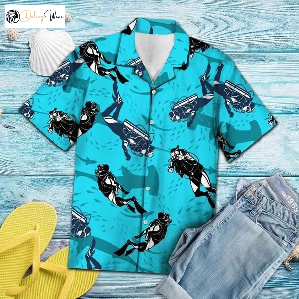 Experience Thrilling Scuba Diving with Shark Tropical Hawaiian Shirt Gift for Men Dad Father