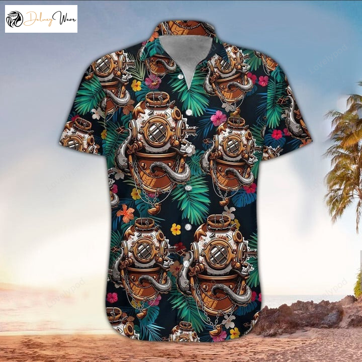 Scuba Helmet Hawaiian Shirt Gift for Men Dad Father – Stylish Unisex Scuba Shirt Perfect Gift for Scuba Lovers
