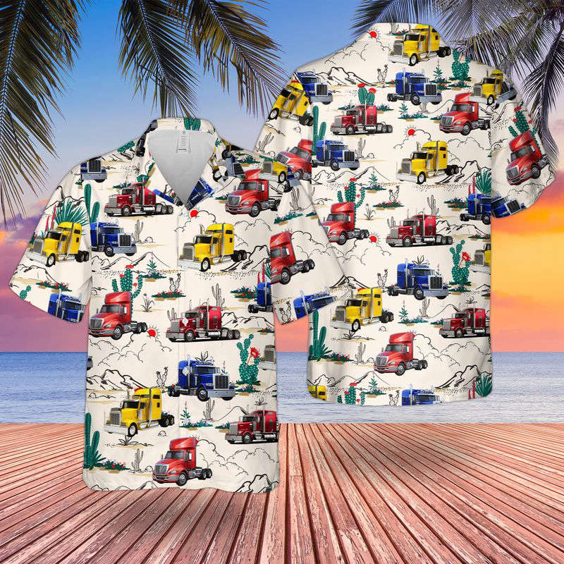 Semi-Trailer Truck Hawaiian Shirt Gift for Men Dad Father Gift for Men Dad Father