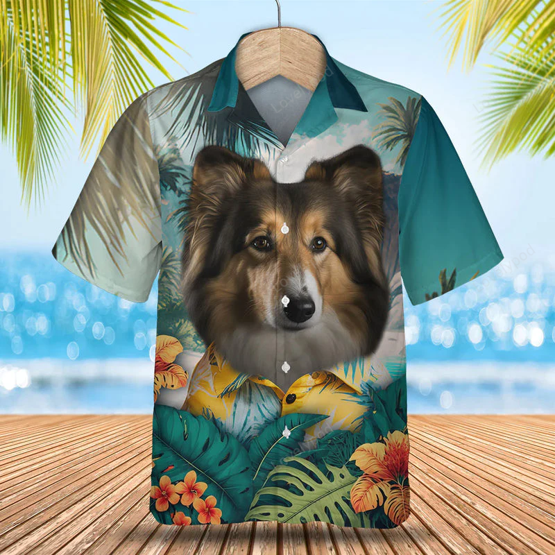 Shetland Sheepdog 3D Tropical Hawaiian Shirt Gift for Men Dad Father – Perfect Summer Gift for Dog Lovers Men & Women