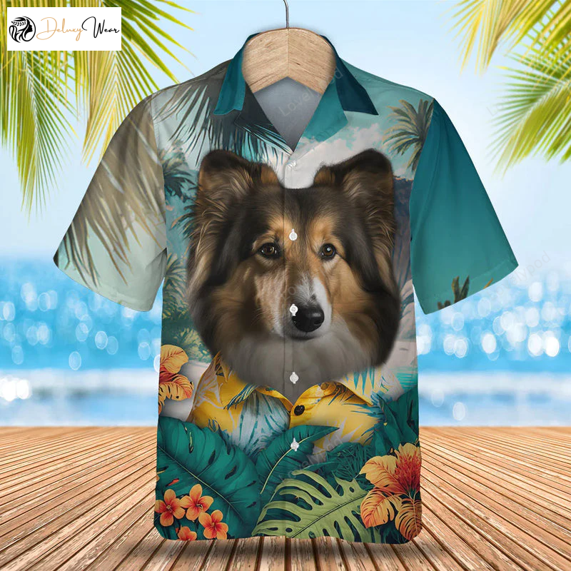Shetland Sheepdog 3D Tropical Hawaiian Shirt Gift for Men Dad Father – Perfect Summer Gift for Dog Lovers Men & Women