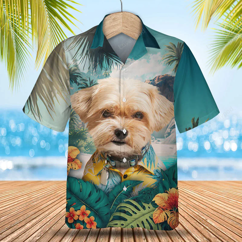 Shorkie Tropical Hawaiian Shirt Gift for Men Dad Father – Perfect Summer Gift for Dog Lovers Men & Women