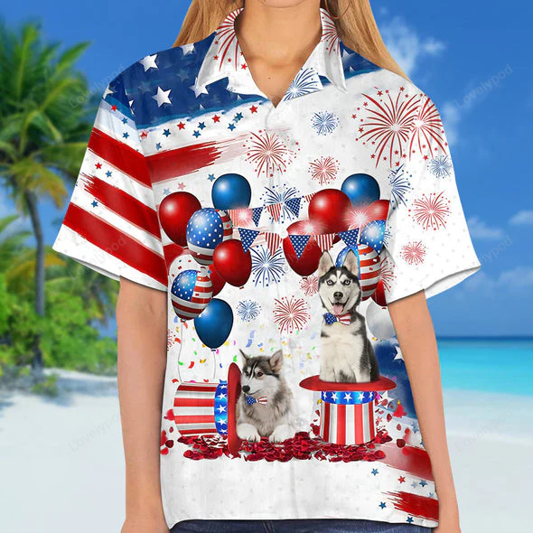 Siberian Husky Independence Day Hawaiian Shirt Gift for Men Dad Father – Men & Women 4th of July