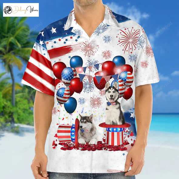 Siberian Husky Independence Day Hawaiian Shirt Gift for Men Dad Father – Men & Women 4th of July