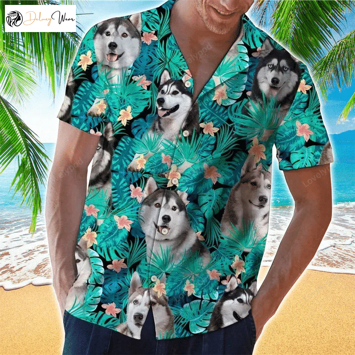 Hawaiian Shirt Gift for Men Dad Father for Men: Siberian Husky Tropical 3D All Over Print