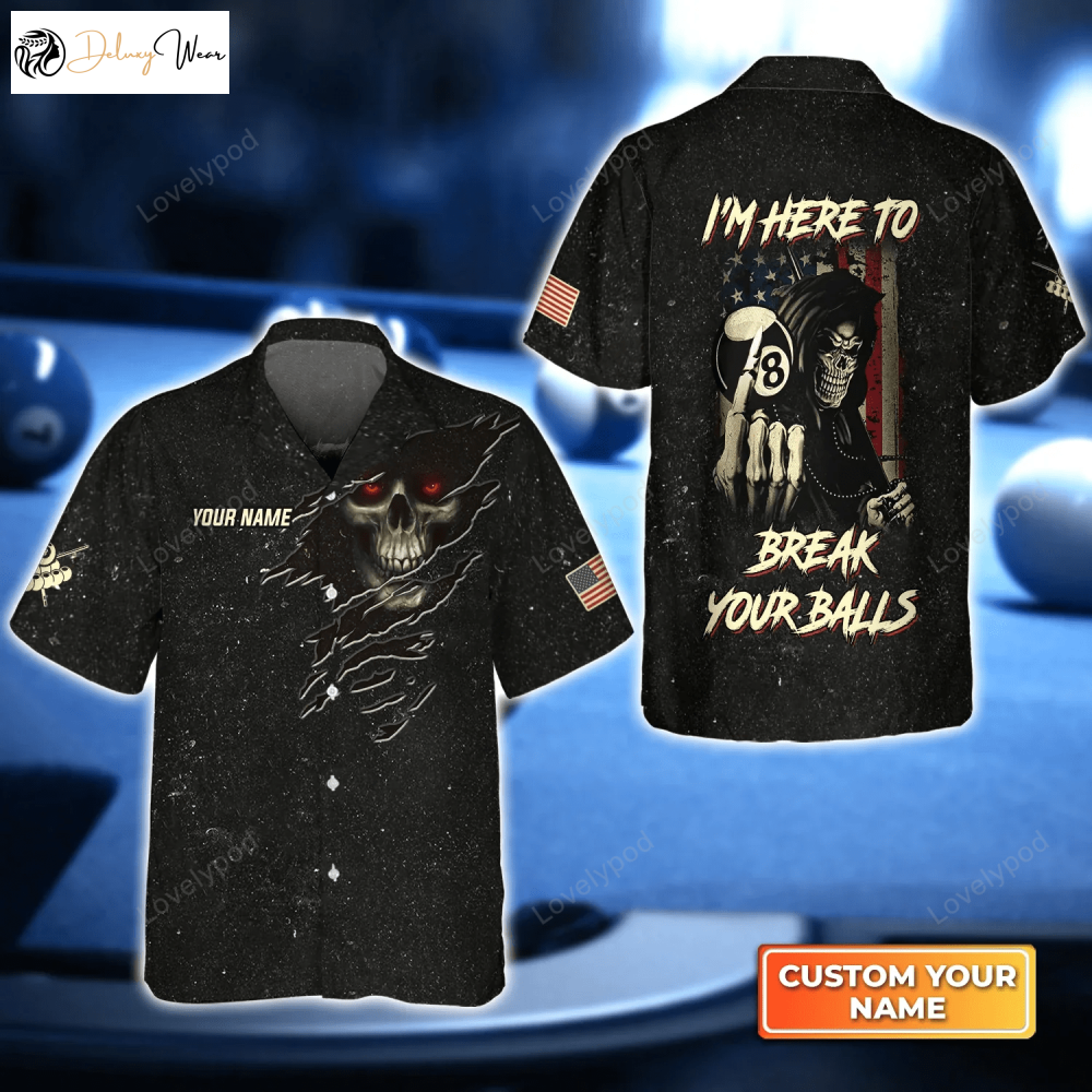3D Hawaiian Shirt Gift for Men Dad Father: Skull Pool 8 Ball – Break Your Balls! Perfect Gift for Billiard Players