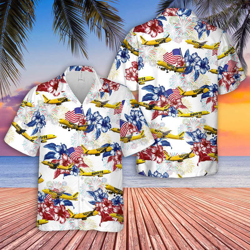 Spirit Airlines Airbus A319 4th Of July Hawaiian Shirt Gift for Men Dad Father Gift for Men Dad Father