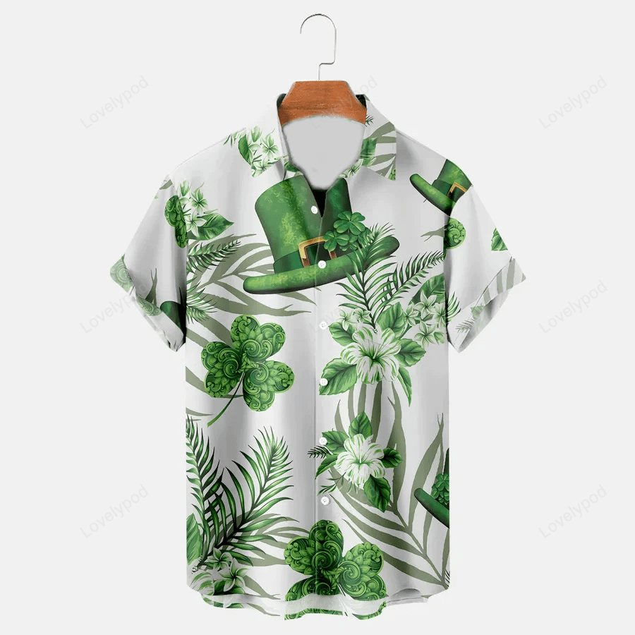 St Patrick s Day Shamrock Print Men s Hawaiian Shirt Gift for Men Dad Fathers: Casual Comfortable & Plus Size
