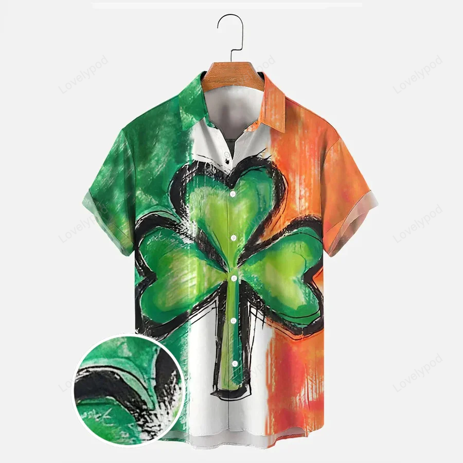 St Patrick s Day Shamrock Print Men s Hawaiian Shirt Gift for Men Dad Fathers: Casual Comfortable & Plus Size