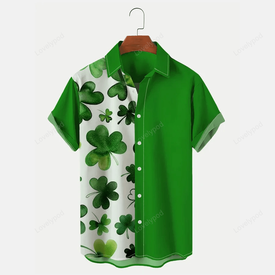 St Patrick s Men s Hawaiian Shirt Gift for Men Dad Fathers: Clover Oversized Stretch Aloha Shirts – Easy Care St Patrick s Day Gifts