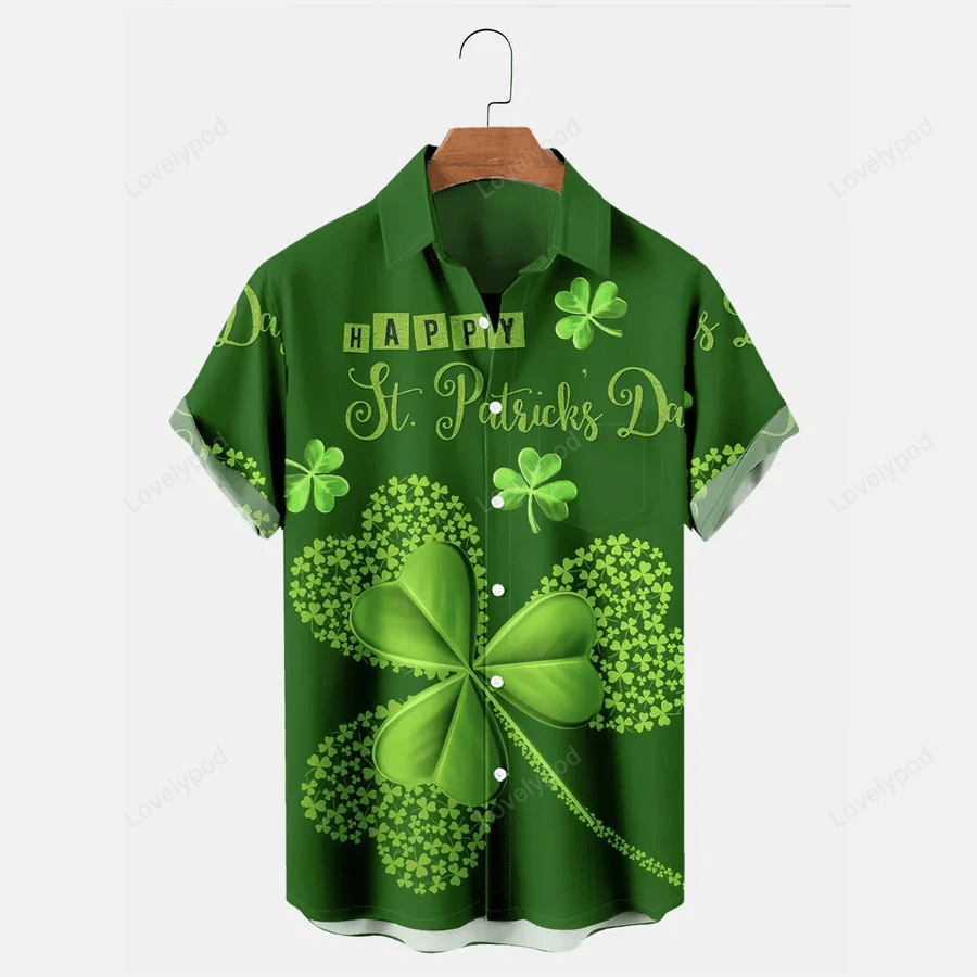 St Patrick s Men s Hawaiian Shirt Gift for Men Dad Fathers: Clover Oversized Stretch Aloha Shirts – Easy Care St Patrick s Day Gifts