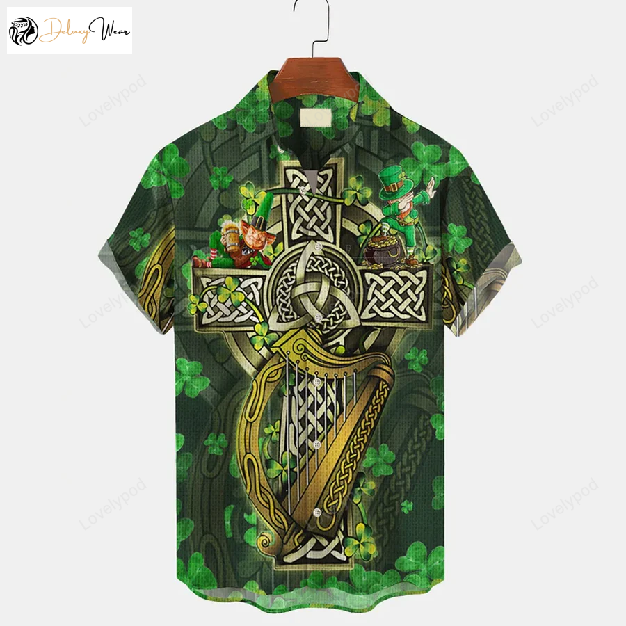 Viking Jesus Cross Art Hawaiian Shirt Gift for Men Dad Fathers for Men St Patrick s Aloha Shirts