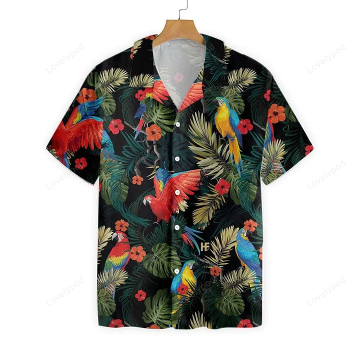 Summer Is Calling: Parrots Dark Tropical Pattern Hawaiian Shirt Gift for Men Dad Father for Men and Women