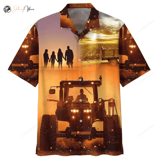 Sunset Tractor Hawaiian Shirt Gift for Men Dad Father: Vibrant Background Design for Men – Shop Now!