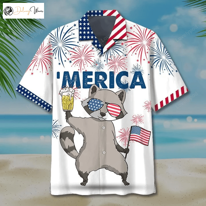 Stylish Swag Raccoon Hawaiian Shirt Gift for Men Dad Father with Watercolor Design – Trendy and Vibrant!