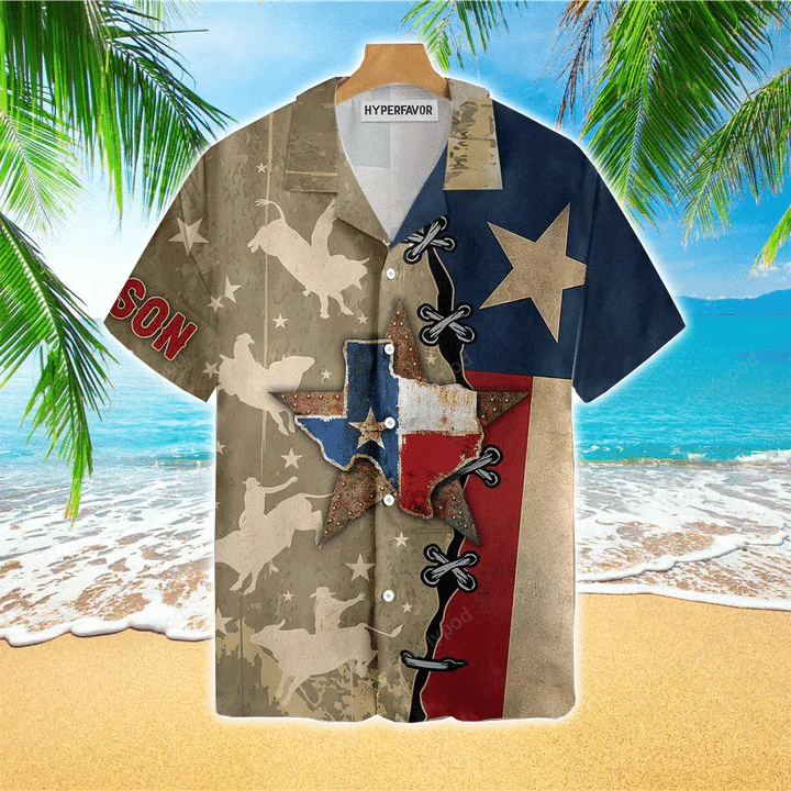 Texas Flag & Rodeo Custom Name Aloha Hawaiian Shirt Gift for Men Dad Fathers – Stylish & Personalized Apparel for Men & Women