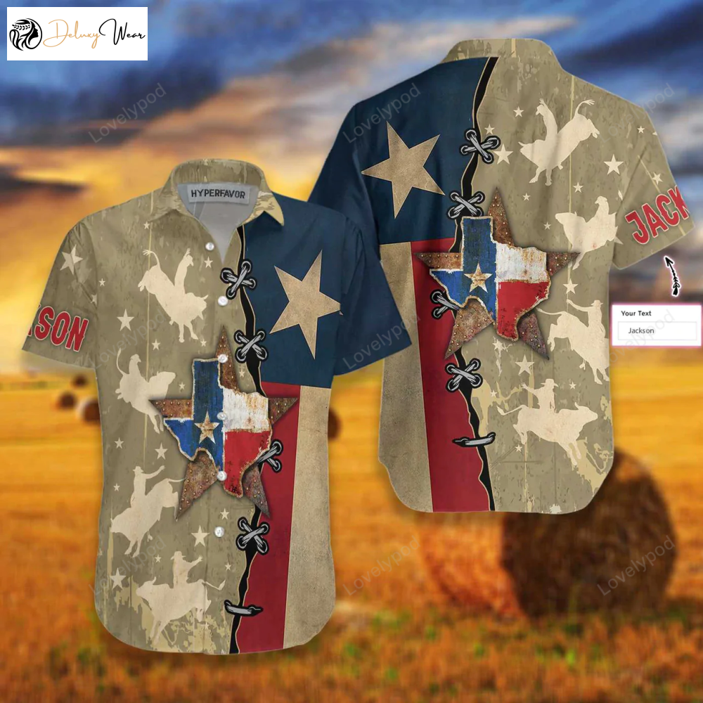 Texas Flag & Rodeo Custom Name Aloha Hawaiian Shirt Gift for Men Dad Fathers – Stylish & Personalized Apparel for Men & Women