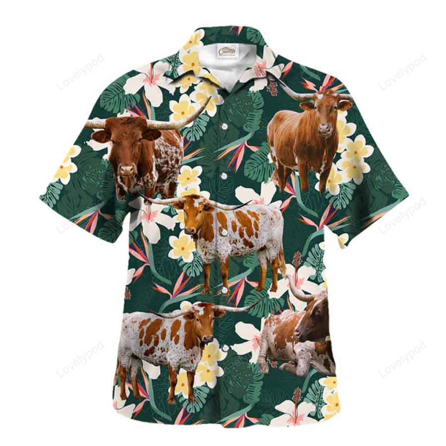 Texas Longhorn Hawaiian Shirt Gift for Men Dad Father – Farm Lover Animal Shirt for Men & Women