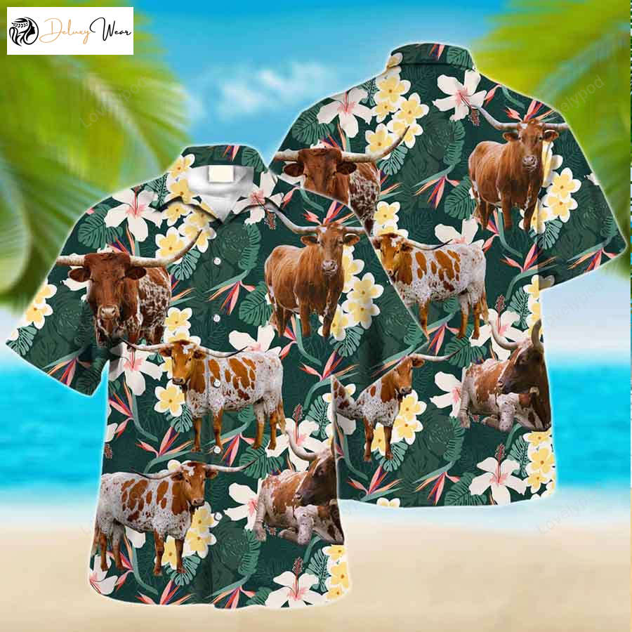 Texas Longhorn Hawaiian Shirt Gift for Men Dad Father – Farm Lover Animal Shirt for Men & Women