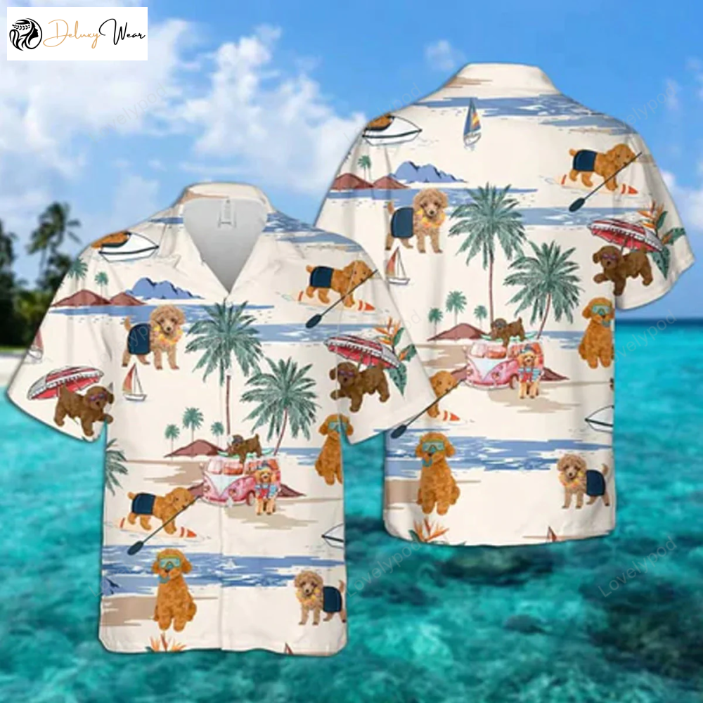 Men s Toy Poodle Hawaiian Shirt Gift for Men Dad Father – Short Sleeve Aloha Beach Summer Shirt