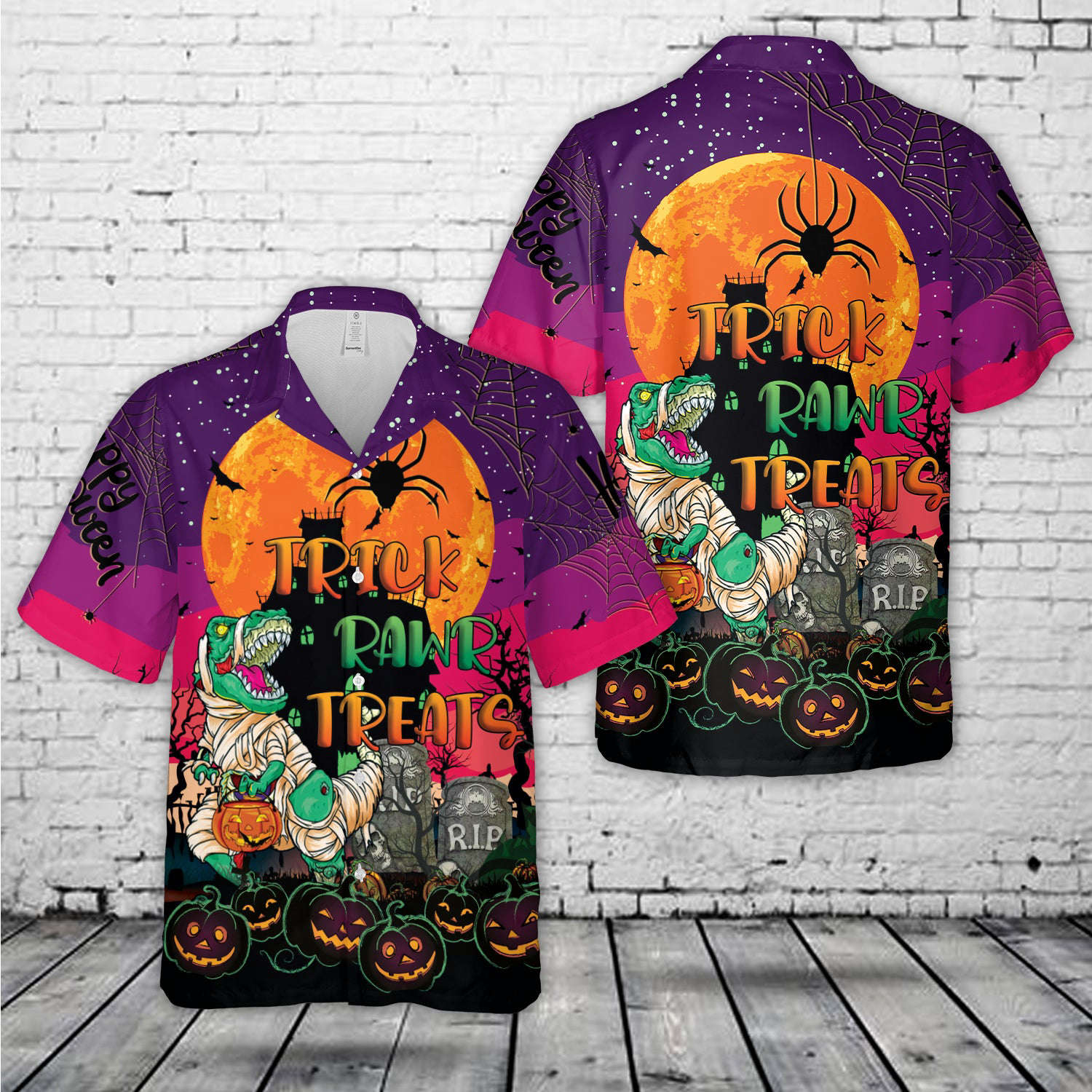 Trick Rawr Treat Halloween Hawaiian Shirt Gift for Men Dad Father Gift for Men Dad Father