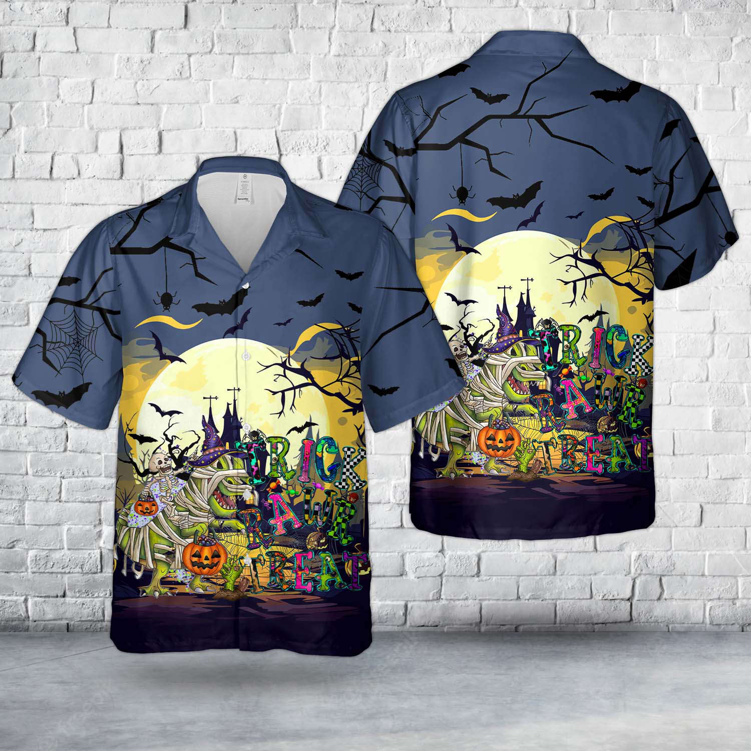 Trick Rawr Treat Happy Halloween Hawaiian Shirt Gift for Men Dad Father Gift for Men Dad Father