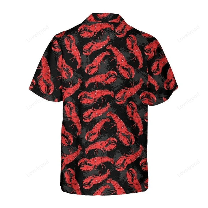 Hand Drawn Tropical Lobster Hawaiian Shirt Gift for Men Dad Father – Black Theme Design