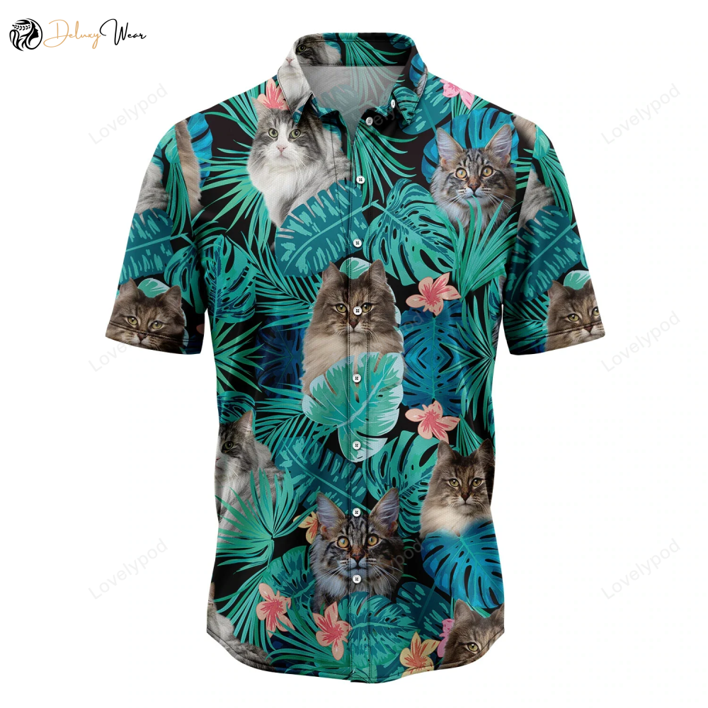 Tropical Norwegian Forest Cat Hawaiian Shirt Gift for Men Dad Father – Perfect Summer Gift for Men Aloha Beach Style