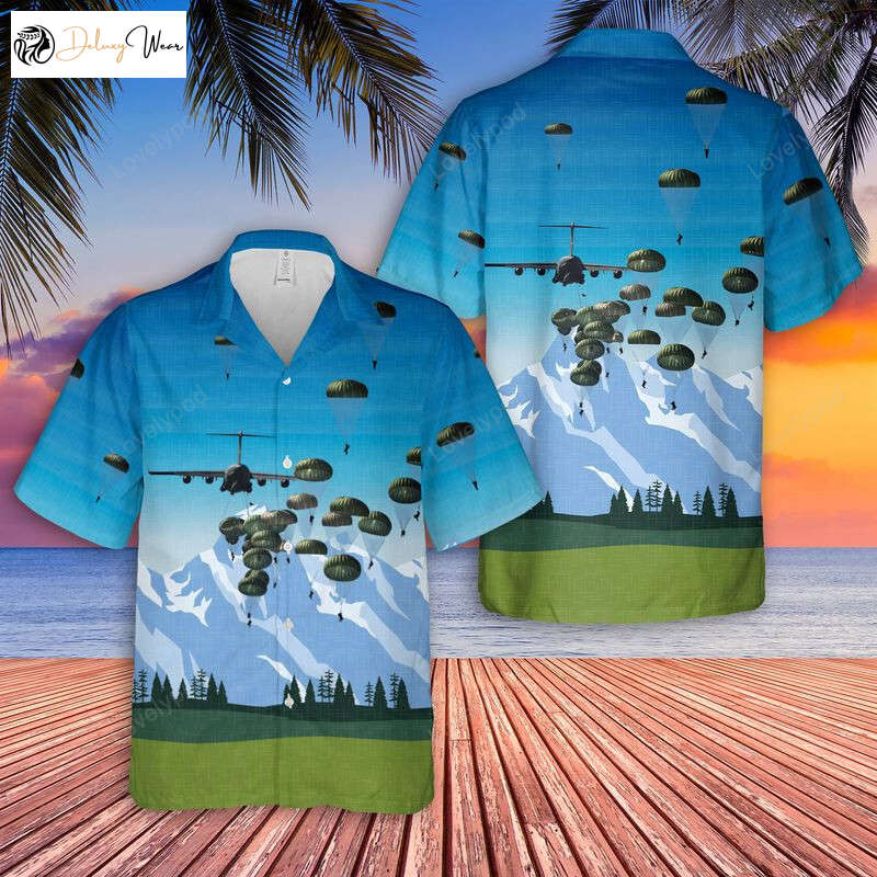 82nd Airborne Division Paratroopers Hawaiian Shirt Gift for Men Dad Father: Jump into Style with U S Army C-130 Parachute Design
