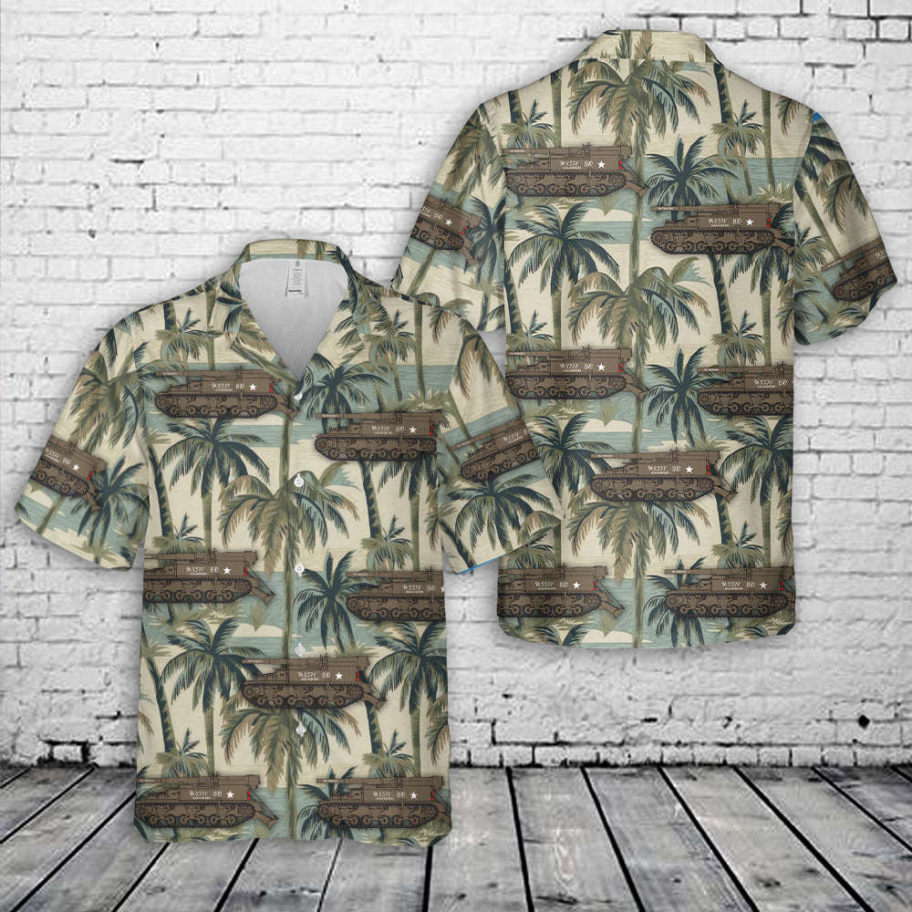 US 9th Army Gun Motor Carriage M12 The Persuader, B Battery, 557th Armoured Field Artillery Battalion Hawaiian Shirt Gift for Men Dad Father Gift for Men Dad Father