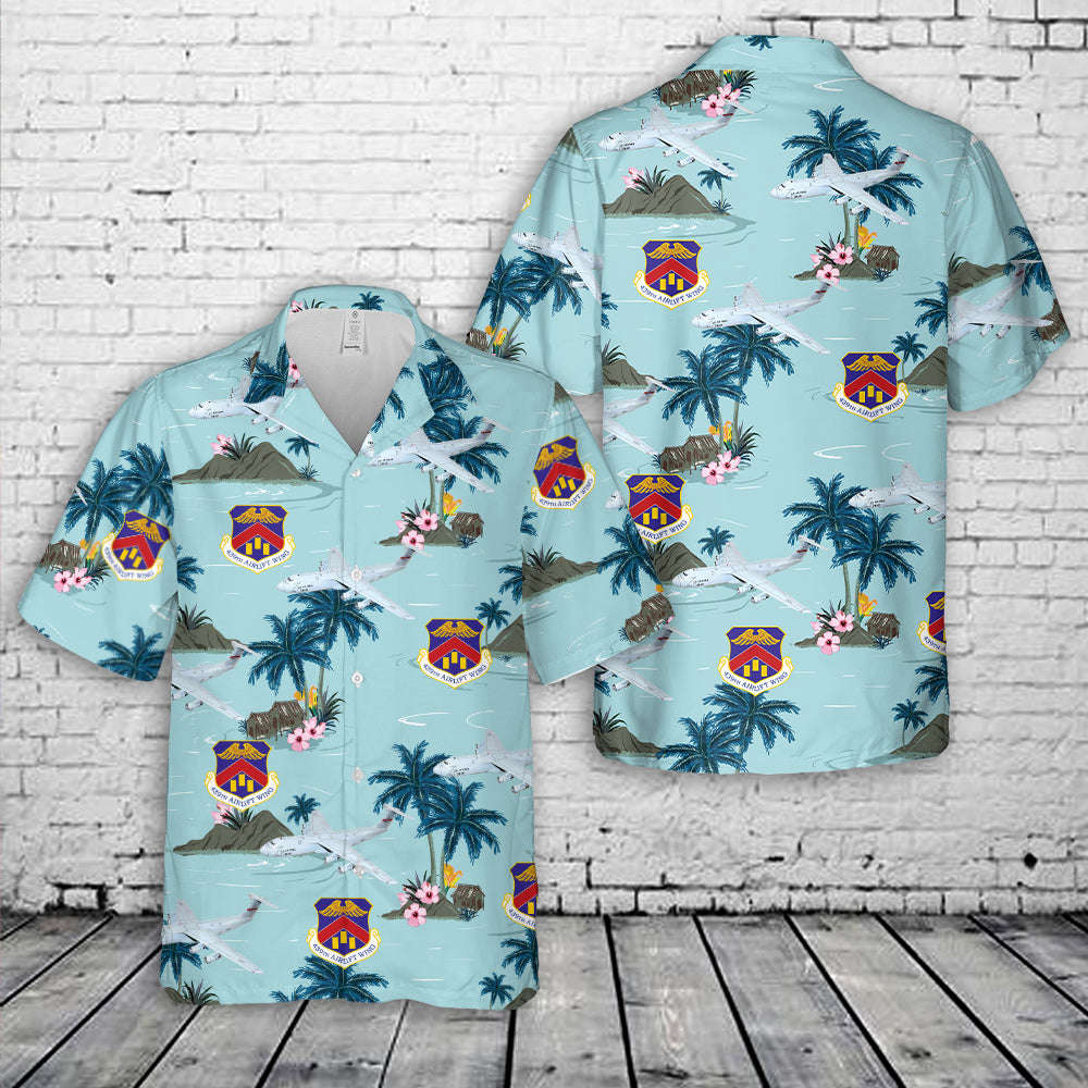 US Air Force 439th Airlift Wing, Lockheed Martin C-5M Super Galaxy Hawaiian Shirt Gift for Men Dad Father Gift for Men Dad Father
