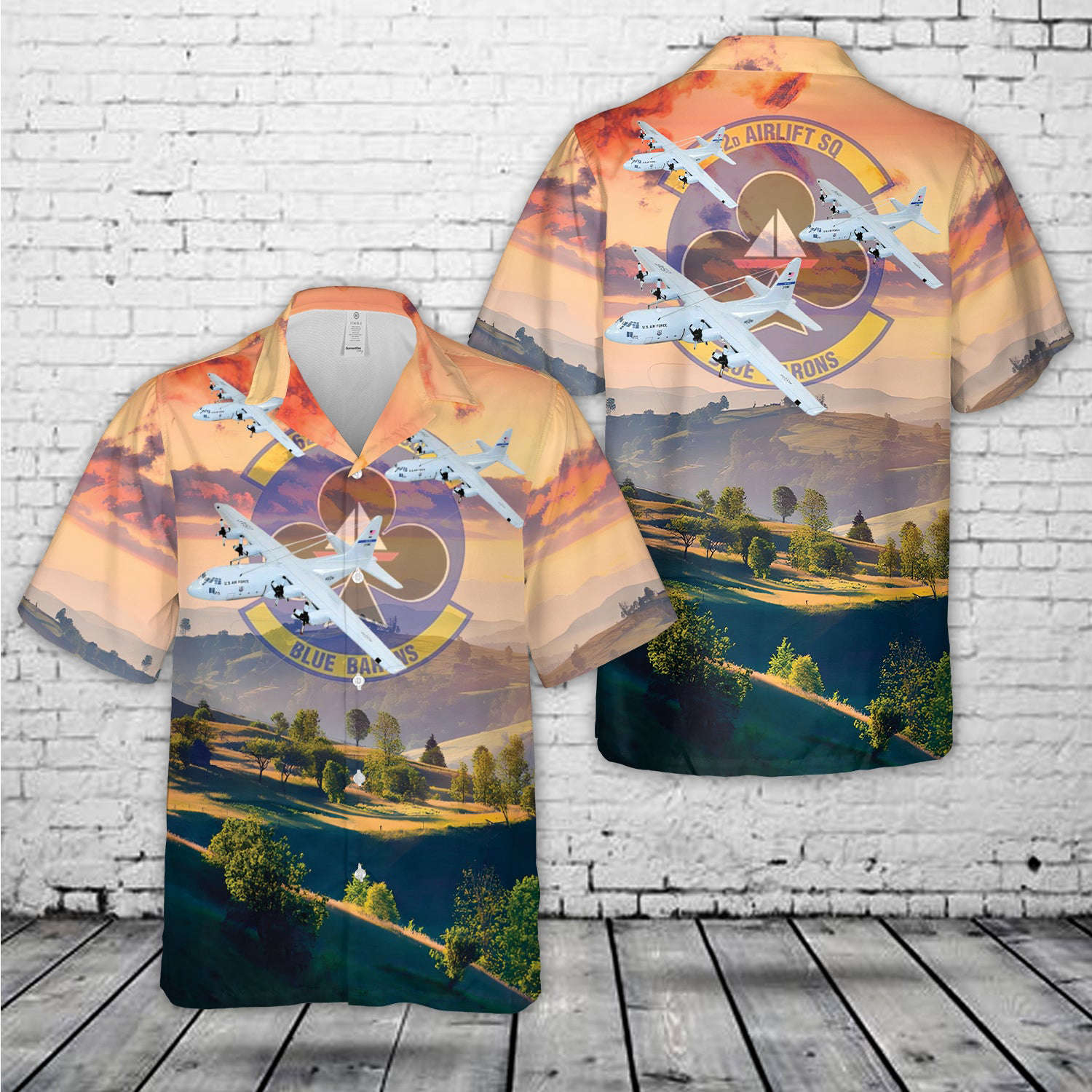 US Air Force 62d Airlift Squadron Blue Barons Lockheed Martin C-130E Hawaiian Shirt Gift for Men Dad Father Gift for Men Dad Father