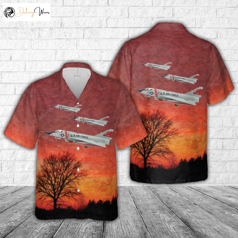 Shop Men s US Air Force 87th FIS Red Bulls Convair F-106A Hawaiian Shirt Gift for Men Dad Father