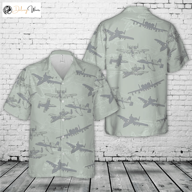 US Air Force A-10 Warthog Thunderbolt II Hawaiian Shirt Gift for Men Dad Father: Unique Silhouette Design for Aviation Enthusiasts