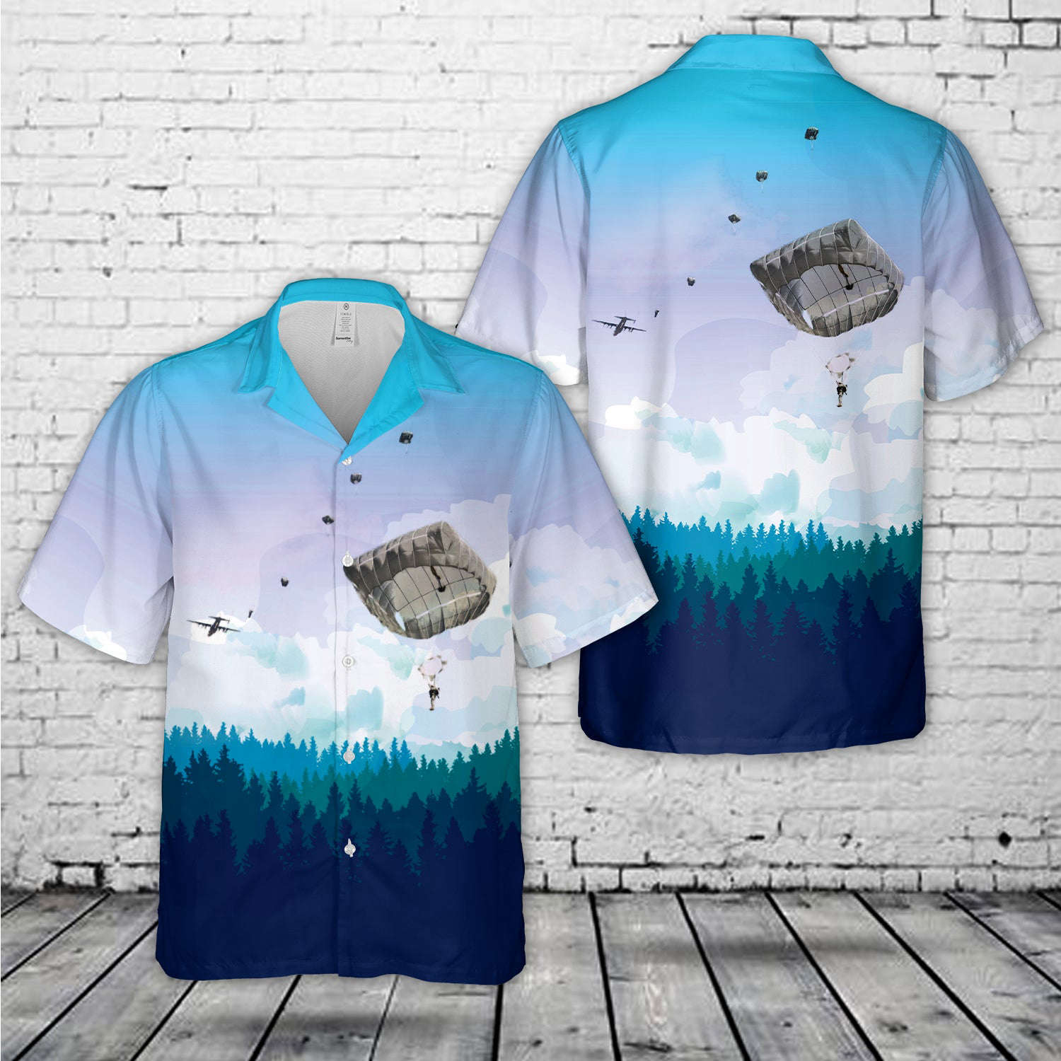 US Army Airborne School Students jump from a C-130 using T-11 parachutes Hawaiian Shirt Gift for Men Dad Father Gift for Men Dad Father