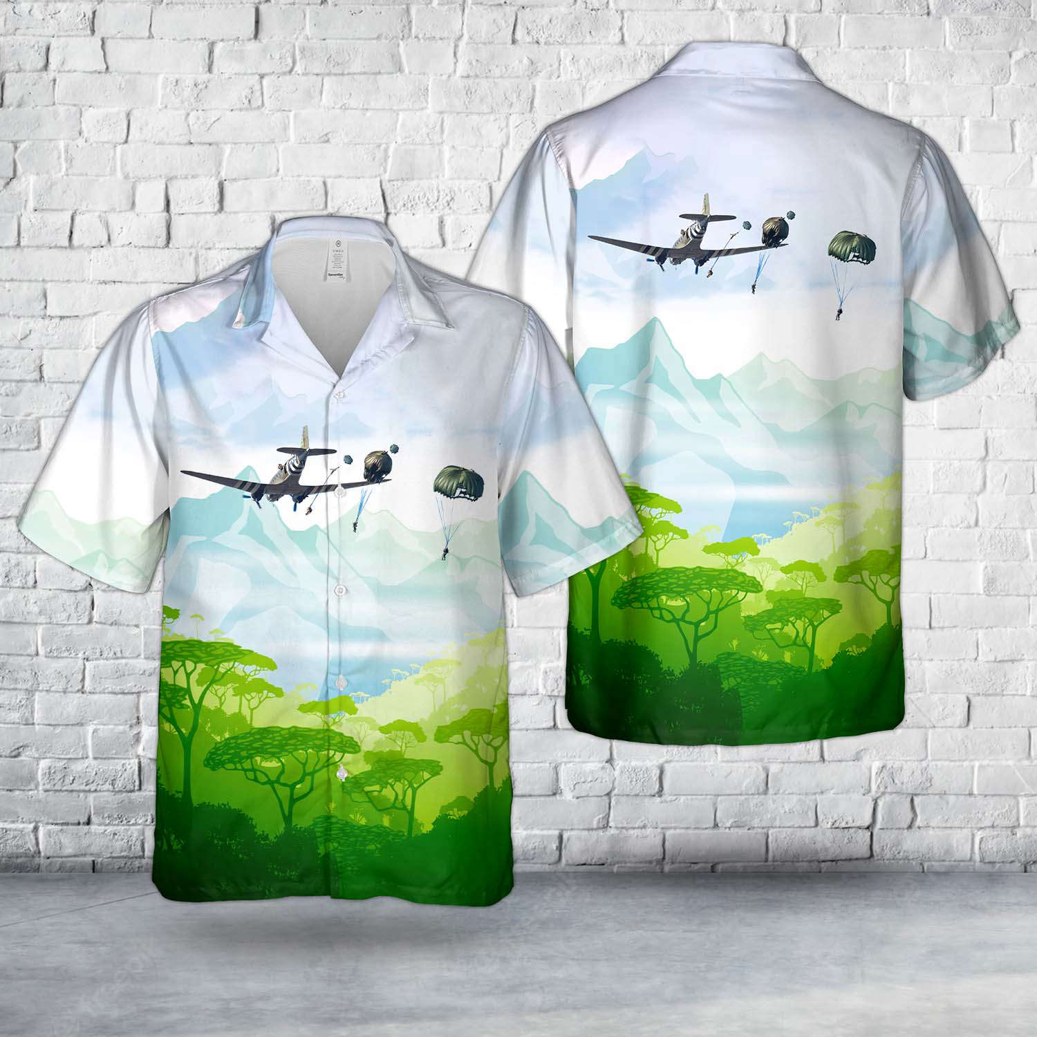 US Army C-47 Boogie Baby paratroopers over Frederick Army Airfield in Oklahoma Hawaiian Shirt Gift for Men Dad Father Gift for Men Dad Father