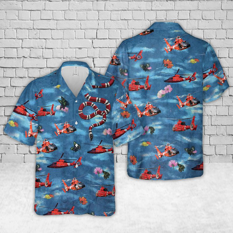 US Coast Guard Eurocopter MH-65 Dolphin Hawaiian Shirt Gift for Men Dad Father Gift for Men Dad Father