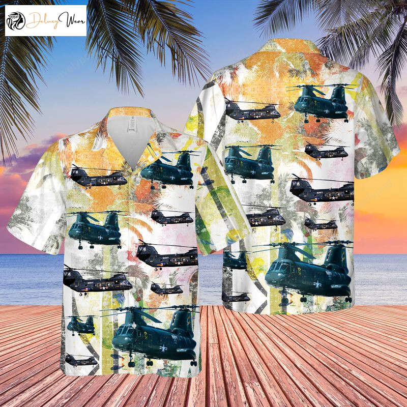 US Navy CH-46 Sea Knight Hawaiian Shirt Gift for Men Dad Father – Men s Short Sleeve Stylish & Patriotic