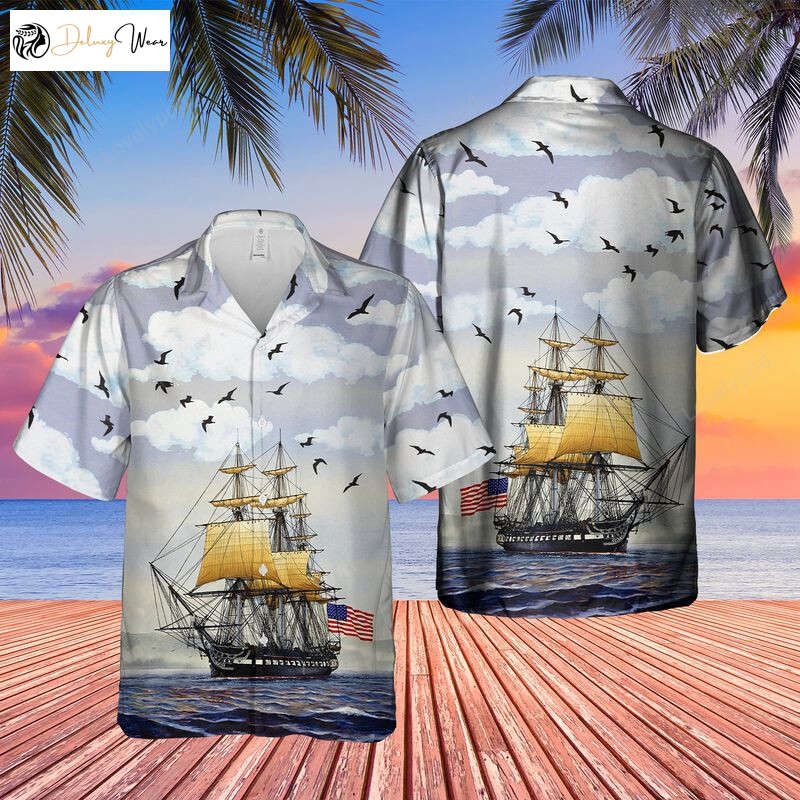 US Navy USS Constitution Hawaiian Shirt Gift for Men Dad Father – Men s Short Sleeve Aloha Shirt