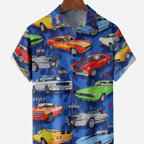 Classic Sports Car Chest Pocket Men s Hawaiian Shirt Gift for Men Dad Fathers – Vintage Style for Trendy Beachwear