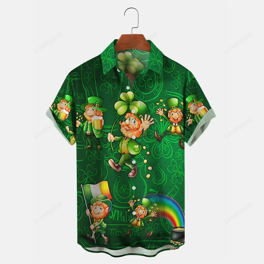 St Patrick s Day Vintage Green Shamrock Hawaiian Shirt Gift for Men Dad Father with Beer Pocket