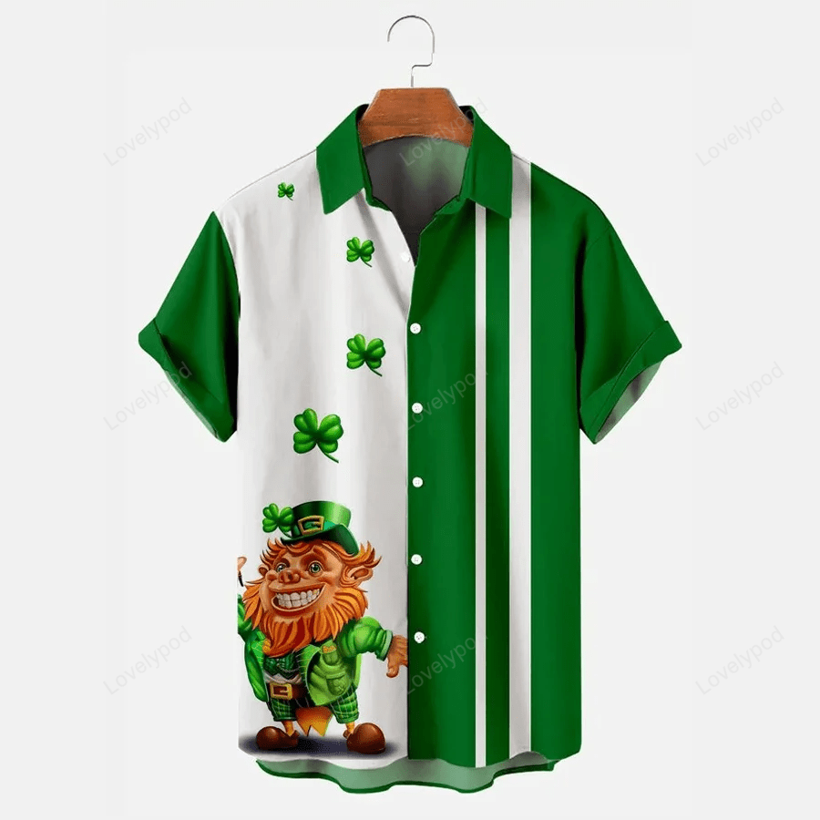 St Patrick s Day Vintage Green Shamrock Hawaiian Shirt Gift for Men Dad Father with Beer Pocket