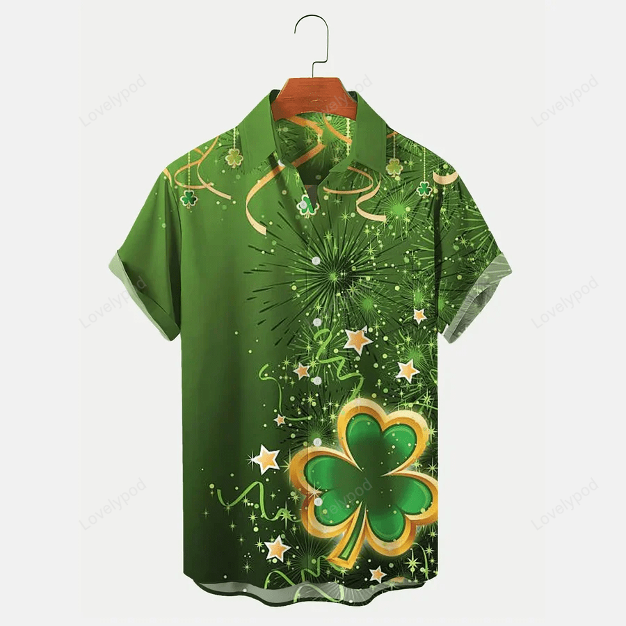 St Patrick s Day Vintage Green Shamrock Hawaiian Shirt Gift for Men Dad Father with Beer Pocket