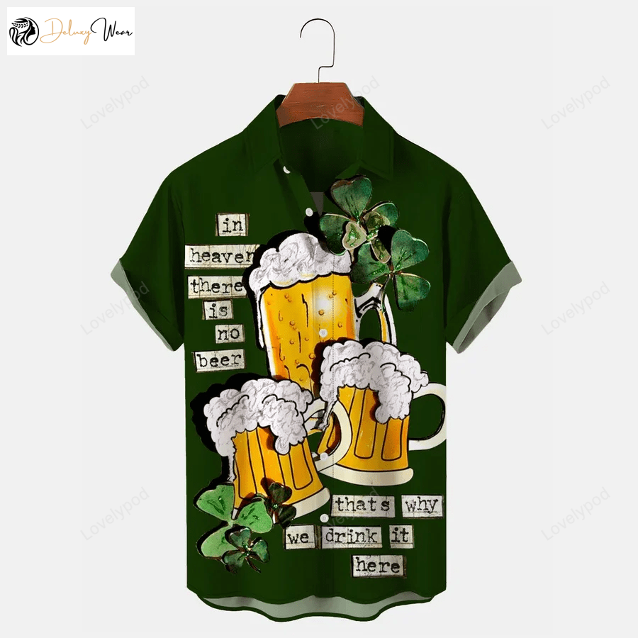 St Patrick s Day Vintage Green Shamrock Hawaiian Shirt Gift for Men Dad Father with Beer Pocket