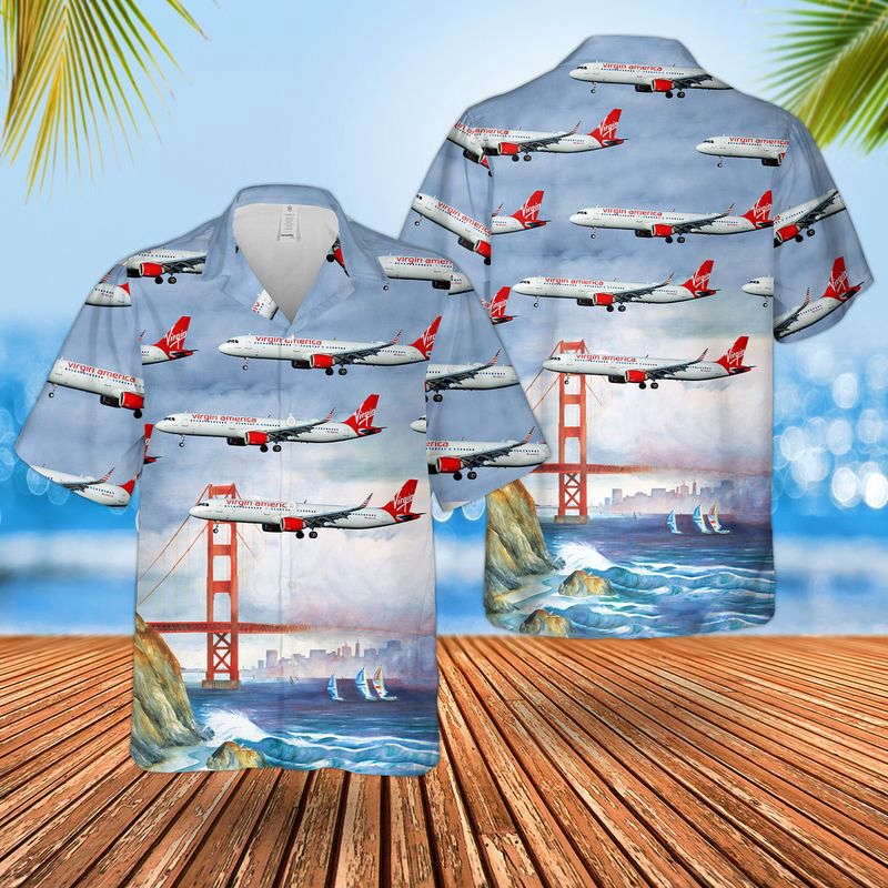 Virgin America Airbus A321-253N Hawaiian Shirt Gift for Men Dad Father Gift for Men Dad Father