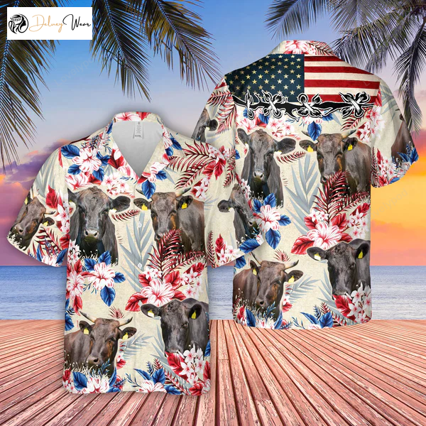 Wagyu Pattern US FLAG Hawaiian Shirt Gift for Men Dad Father: Farm Cow Print for Men & Women