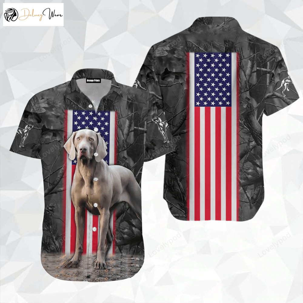 Stylish Weimaraner Camo Flag Dog Aloha Hawaiian Shirt Gift for Men Dad Fathers for Men & Women