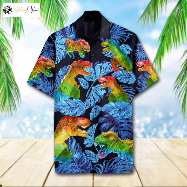 Wild Animal LGBT T Rex Hawaiian Shirt Gift for Men Dad Father – Men s Short Sleeve Aloha Shirt