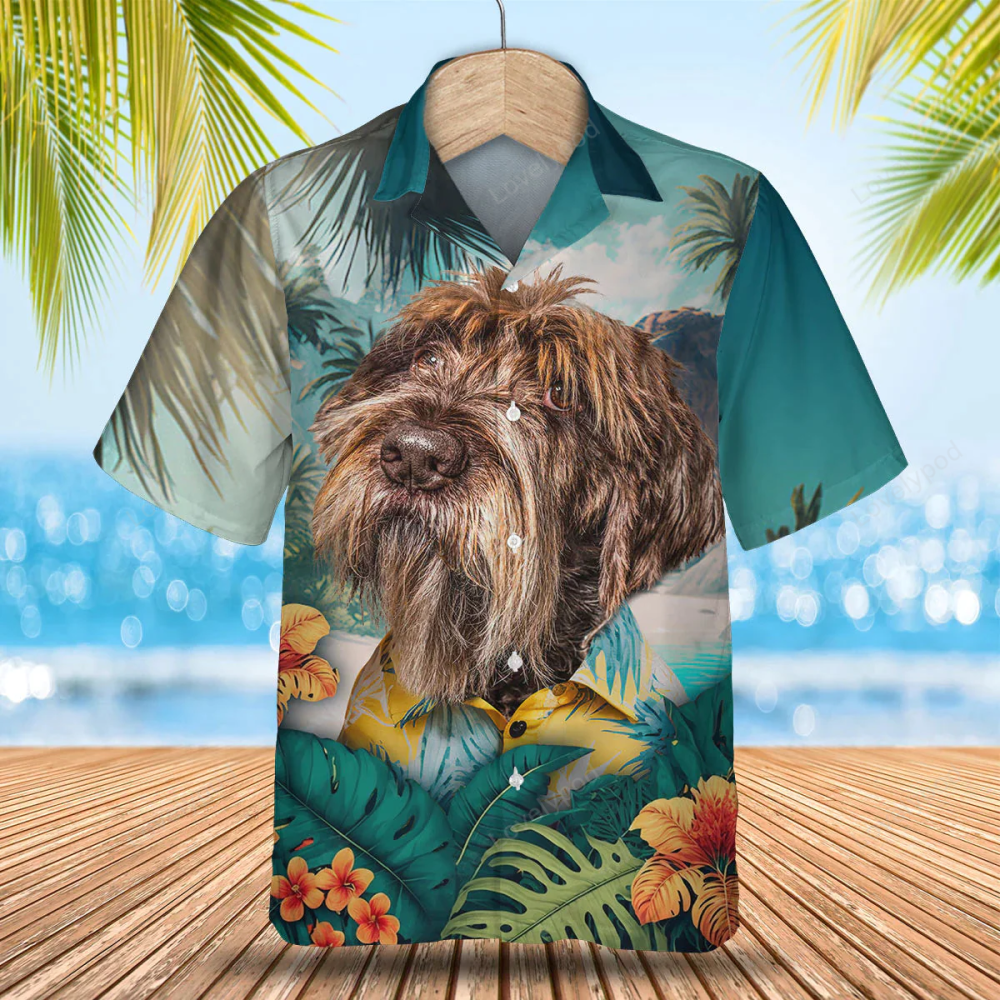 Wirehaired Pointing Griffon 3D Tropical Hawaiian Shirt Gift for Men Dad Father – Dog Lover Gift for Summer